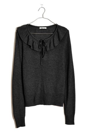 Madewell Tie Neck Ruffle Pullover Sweater | Nordstrom