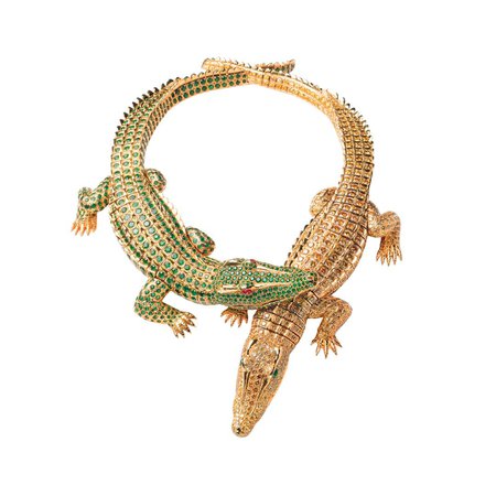 Cartier, crocodile necklace with yellow diamonds, emeralds and rubies