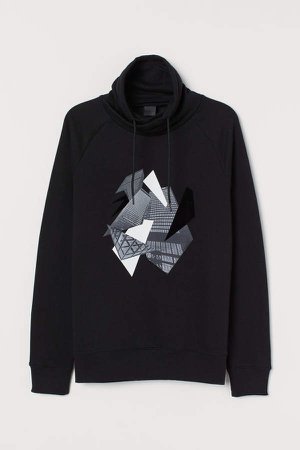 Chimney-collar Sweatshirt - Black