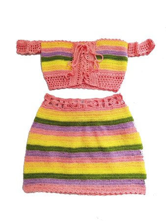 Crochet Pastel Rainbow Pattern Skirt Set