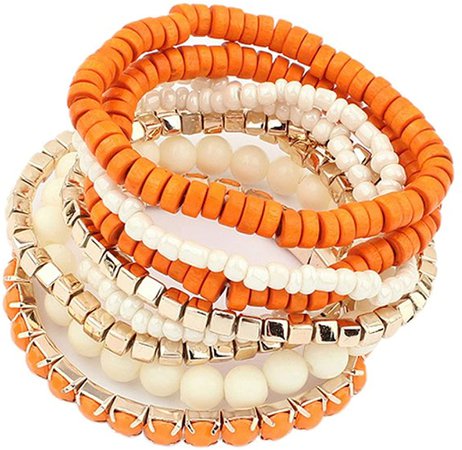 Amazon.com: LUREME Bohemian Beads Cube Multi Strand Stretch Stackable Bangle Bracelet Set-Orange (bl003172-2): Clothing, Shoes & Jewelry