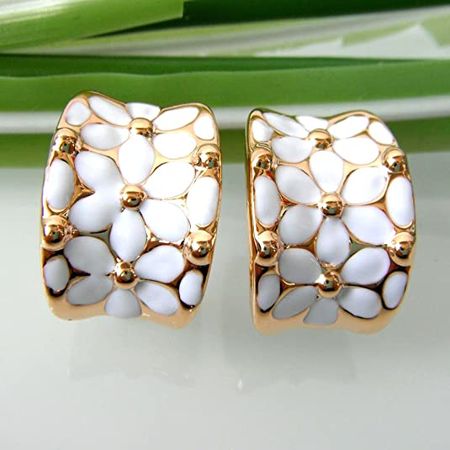 Amazon.com: Navachi 18k Gold Plated Square Rainbow White Enamel Omega Az1936o Earrings: Clothing, Shoes & Jewelry