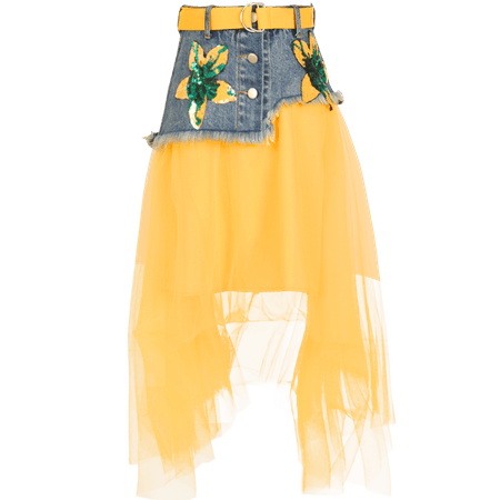 Summer Women's Cowboy Mesh Denim Patchwork Long Skirts Sequins Flowers Ripped Tassel Irregular Skirt Yellow Black W1786-in ... $42.38