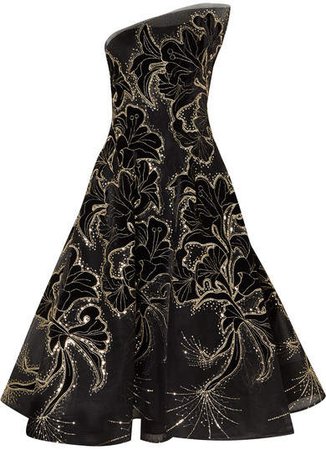 Sequin-embellished Embroidered Velvet And Tulle Gown - Black