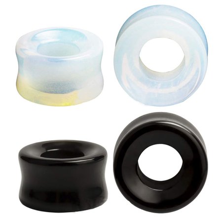 HQLA 2 Pairs Hollowed Clear Opalite & Black Obsidian Natural Stone Saddle Double Flared Ear Tunnels Body Piercing Ear Plug Expander [1541652199-287307] - $5.91