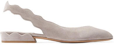 Laurena Scalloped Suede Slingback Flats - Gray