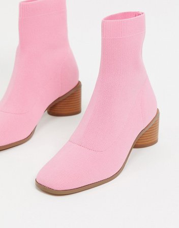 ASOS DESIGN Radley knitted heeled sock boots in pink | ASOS