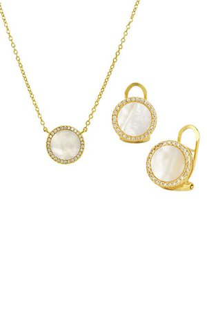 Savvy Cie | 18K Yellow Gold Vermeil Mother of Pearl Earrings & Pendant Necklace Box Set | Nordstrom Rack