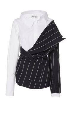 MONSE Deconstructed Pinstriped Wool And Stretch-Cotton Top