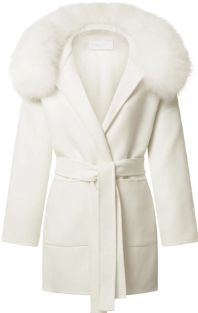 L Cuppini White Fur Hood Coat