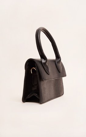 Black Croc Mini Handle Grab Bag | PrettyLittleThing