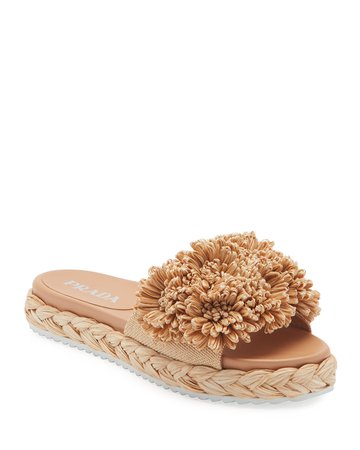 Prada Floral Raffia Slide Sandals | Neiman Marcus