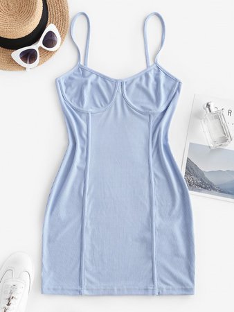 [28% OFF] 2021 Ribbed Seam Detail Bodycon Cami Dress In LIGHT BLUE | ZAFUL