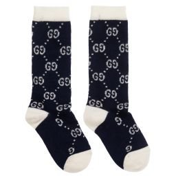 Gucci - Navy Blue Cotton GG Long Socks | Childrensalon