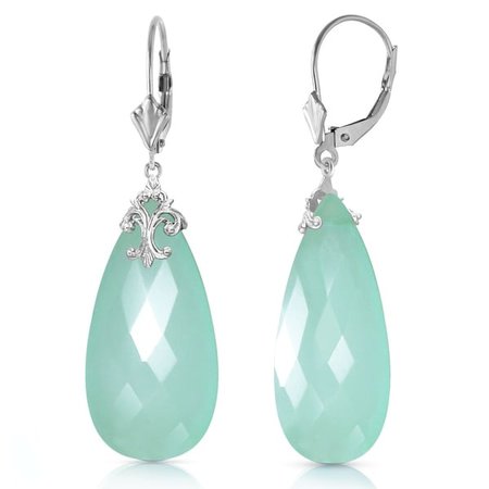Shop 14K Solid White Gold Leverback Earrings with Briolette 31x16 mm Mint Green Chalcedony - On Sale - Free Shipping Today - Overstock - 26514141