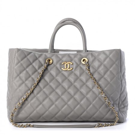 CHANEL Caviar Quilted Large Coco Handle Shopping Tote Grey 595462
