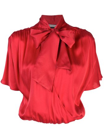 Red Alice+Olivia Livvy Pussy Bow Neck Blouse | Farfetch.com