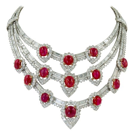 18 Karat Gold Diamond, Burma Ruby Necklace For Sale at 1stDibs | real ruby necklace, burmese ruby jewelry