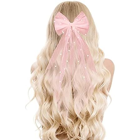 Amazon.com : Pink Pearl Bow Veil,Pearl Hair Clip Tulle,Bridal Hair Bow Veil Bachelorette Party Pearl Hair Clip,Bachelorette Party Hair Accessories for Women and Girls : Beauty & Personal Care