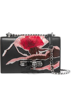 Alexander McQueen | Jewelled Satchel embellished embroidered suede shoulder bag | NET-A-PORTER.COM