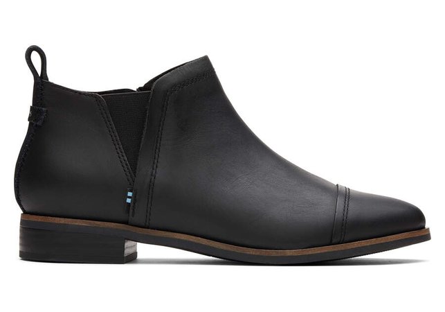 Black Smooth Waxy Leather Women's Reese Booties | TOMS