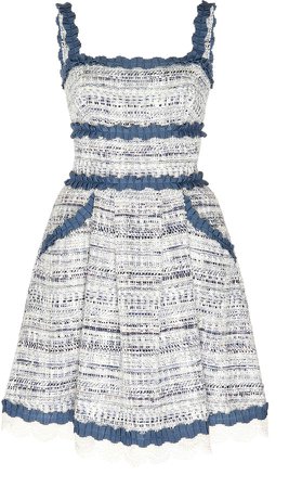 Asturias Broderie Anglaise-Trimmed Tweed Dress