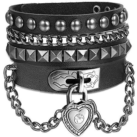 Dark Black Wide Cuff Leather Strap Bracelet