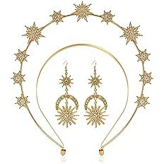 Amazon.com : Zivyes Star and Moon Halo Crown Goddess Crown Celestial Headband Starburst Halo Wedding Bridal Prom Tiara (2-Gold) : Beauty & Personal Care