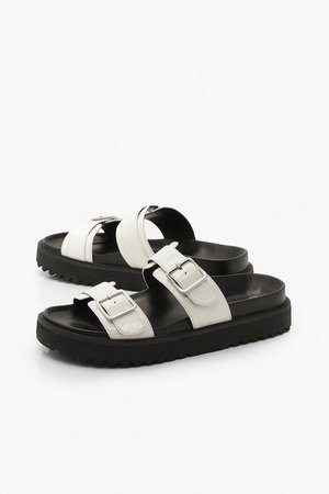 Double Strap Chunky Footbed Sliders | boohoo