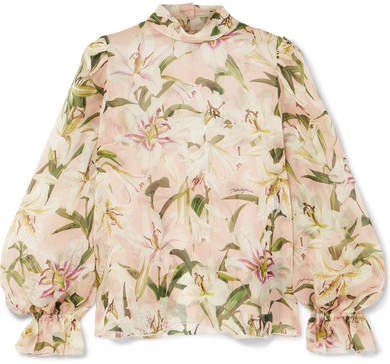 Floral-print Silk-organza Blouse - Pink