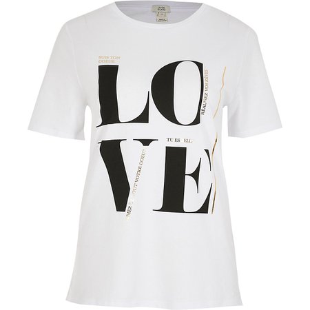 White 'Love' printed oversized T-shirt | River Island