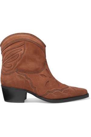 GANNI | Low Texas embroidered suede ankle boots | NET-A-PORTER.COM