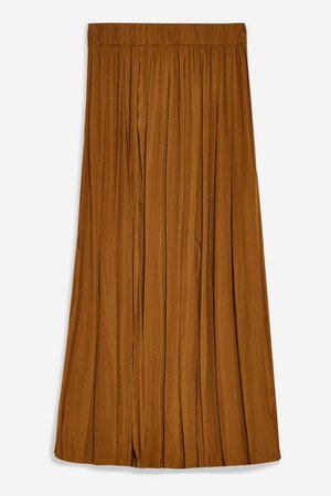 Tan Satin Pleated Midi Skirt | Topshop Brown