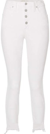 Cropped Frayed High-rise Skinny Jeans - White