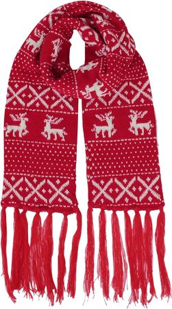 Felice Ann womens Christmas Reindeer Snowflake Fall Winter Warm Knit Long Scarf, Tassels Red, One Size at Amazon Men’s Clothing store