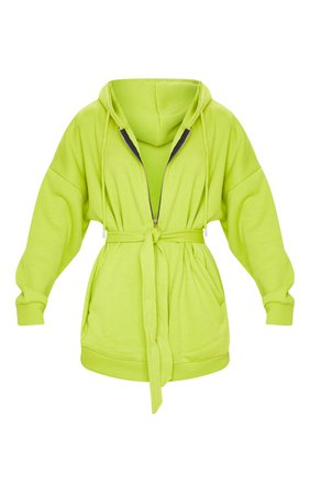 Lime Oversized Longline Zip Belted Hoodie Jacket | PrettyLittleThing USA