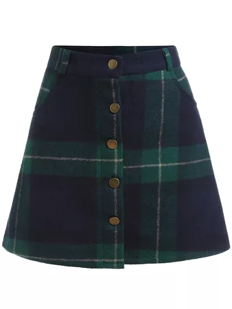 Green/blue plaid skirt button up