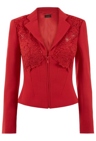 Essentials Red Bi-stretch Cool-wool Short Corset Jacket With Macramè Detailing | La Perla
