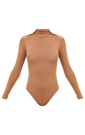 Camel Roll Neck Long Sleeve Bodysuit | Tops | PrettyLittleThing USA