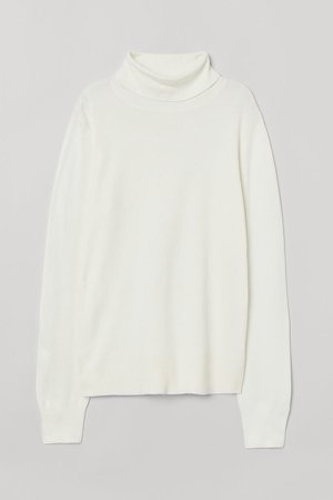Fine-knit Turtleneck Sweater - White