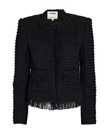 L'Agence Angelina Fringed Tweed Jacket | INTERMIX®