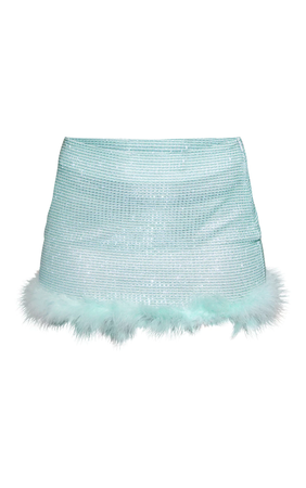 Mint Glitter Fur Trim Micro Mini Skirt  $
