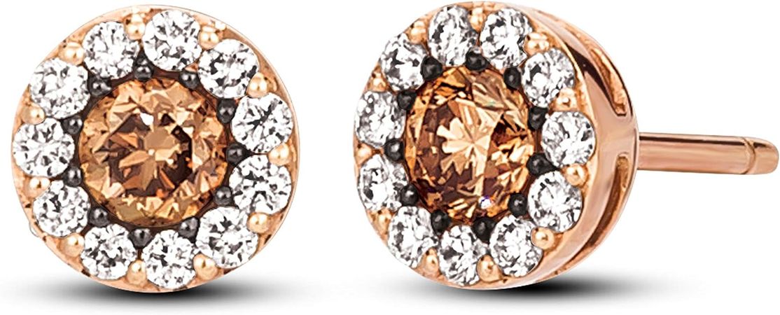 Amazon.com: 3/4 Carat White and Chocolate Diamond Round Halo Stud Earrings for Women in 14k Rose Gold (H-I/Fancy Brown, SI1-SI2, cttw) Halo Earrings with Push Backs by LeVian: Clothing, Shoes & Jewelry