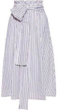 Belted Striped Cotton Midi Skirt