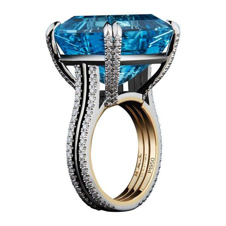 Alexandra Mor Emerald-Cut Aquamarine and Diamond Ring For Sale at 1stdibs