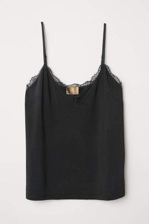 Jersey Camisole Top with Lace - Black