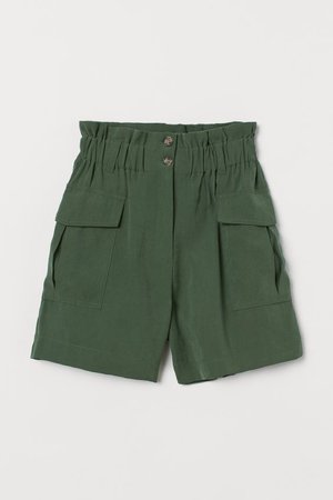 Paper-bag Shorts - Dark green - Ladies | H&M US