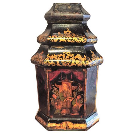 Late Regency Chinoiserie Decorated Tole Tea Canister For Sale at 1stdibs