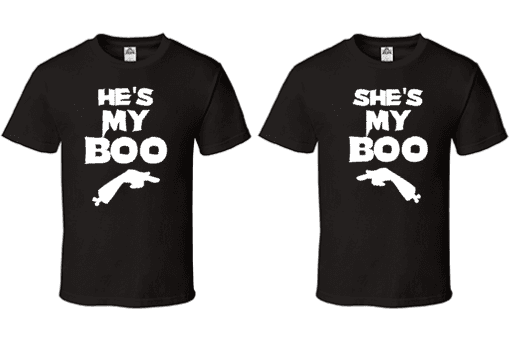 R&K Creative Impressions Couples Halloween Shirts, Men's Women's, He's My Boo, She's My Boo, Zombie