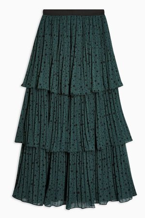 Green Star Tiered Pleated Midi Skirt | Topshop